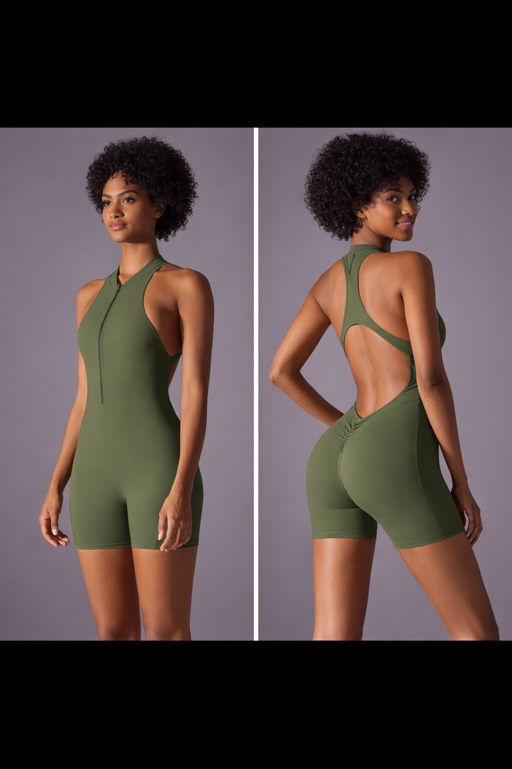 Body de sport femme à demi-zip – Effet push-up, dos nu, fitness & yoga
