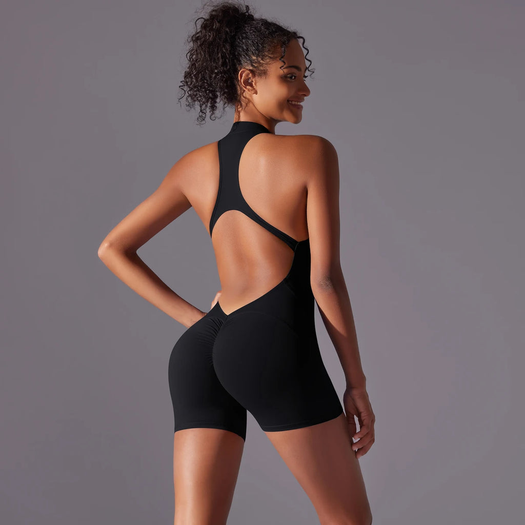 Body de sport femme à demi-zip – Effet push-up, dos nu, fitness & yoga